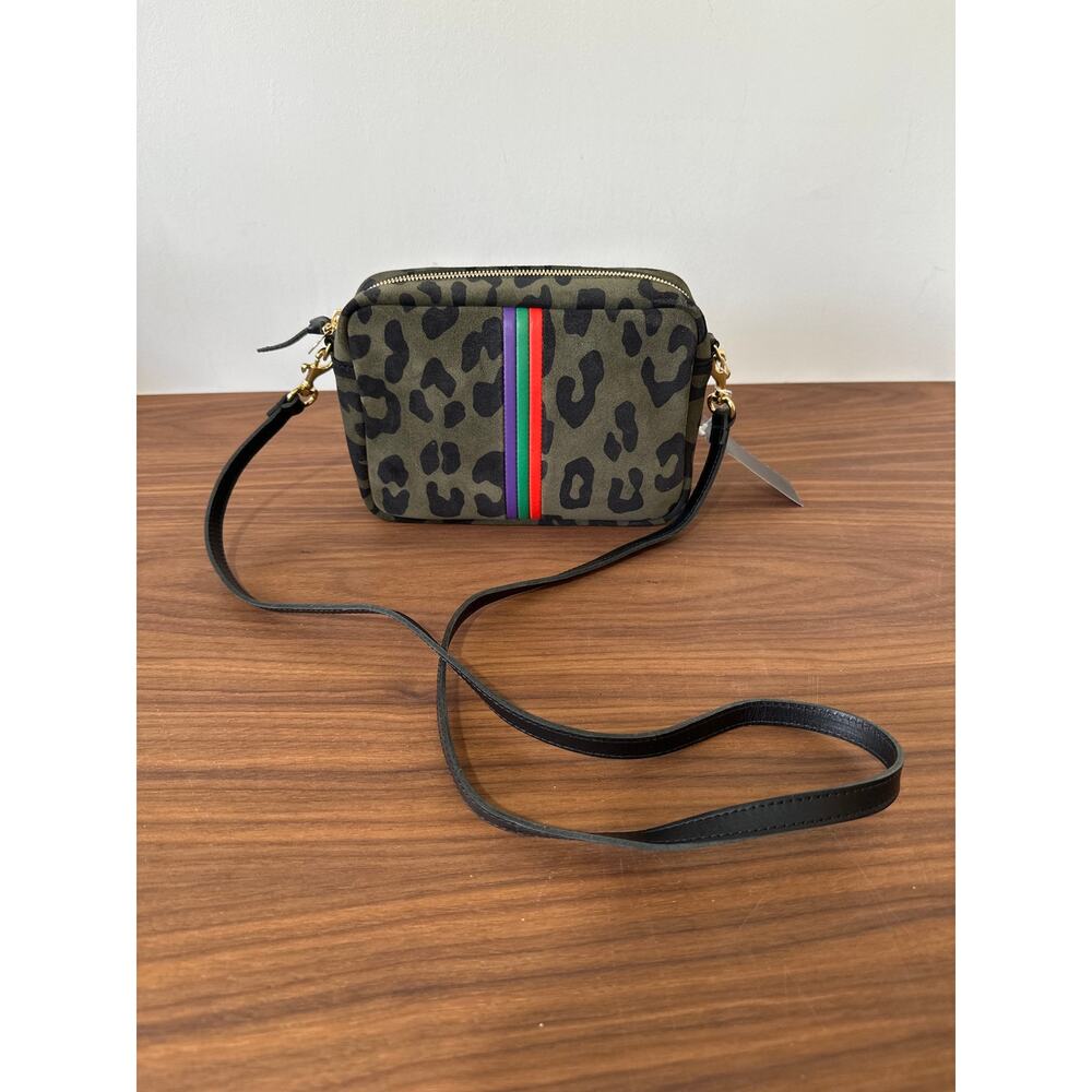 Clare V. Midi Sac Leopard Print Leather Crossbody Bag Purse